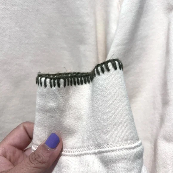 Madewell Stitched Shrunken Sweatshirt Cream Top with Lavender Stitching Small‎ - Picture 3 of 7